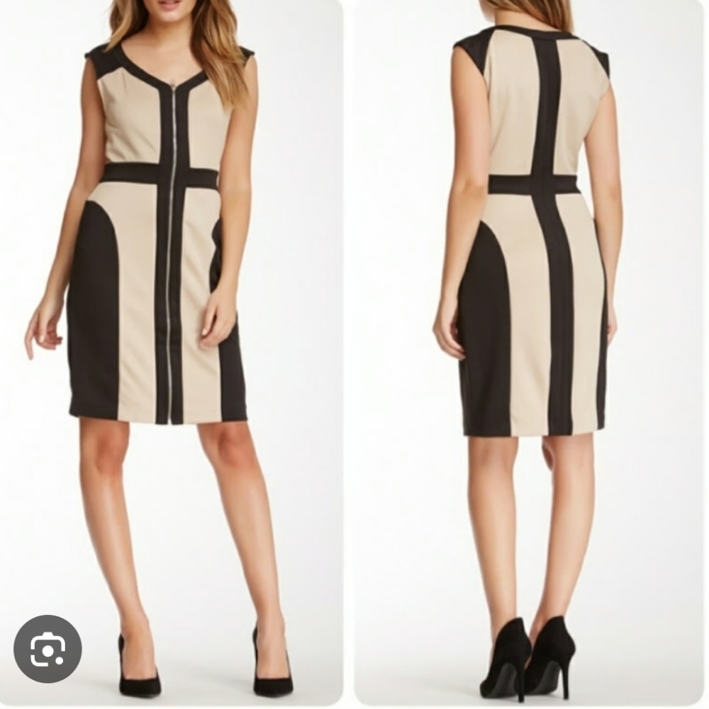 Beige by eci Tan and Black Asymmetrical Pencil Skirt